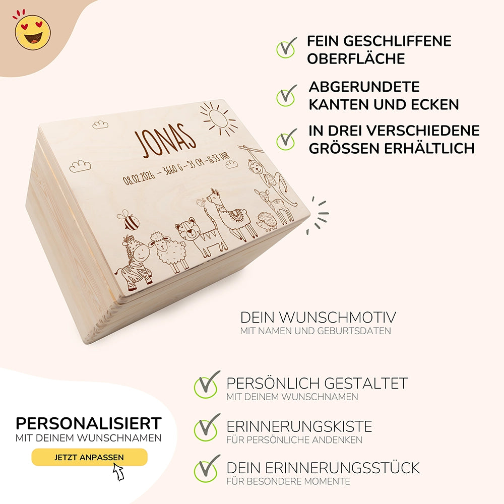 Erinnerungsbox Baby - Safari Tierfamilie