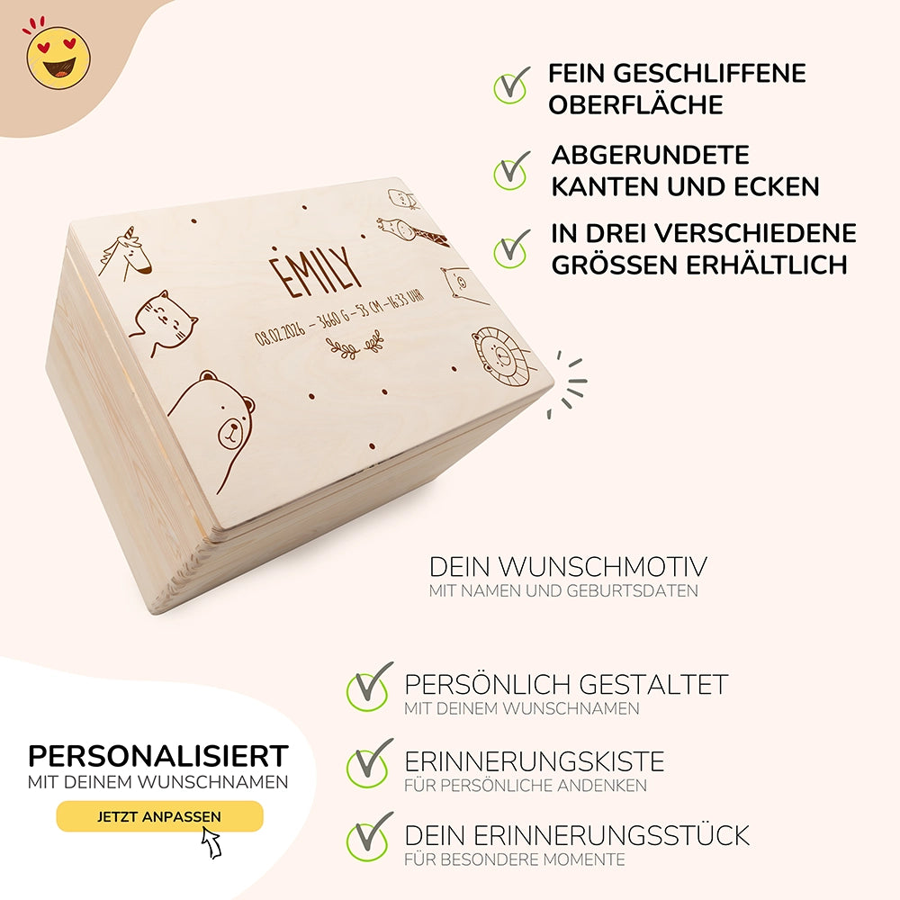 Erinnerungsbox Baby -  fröhliche Tierfamilie