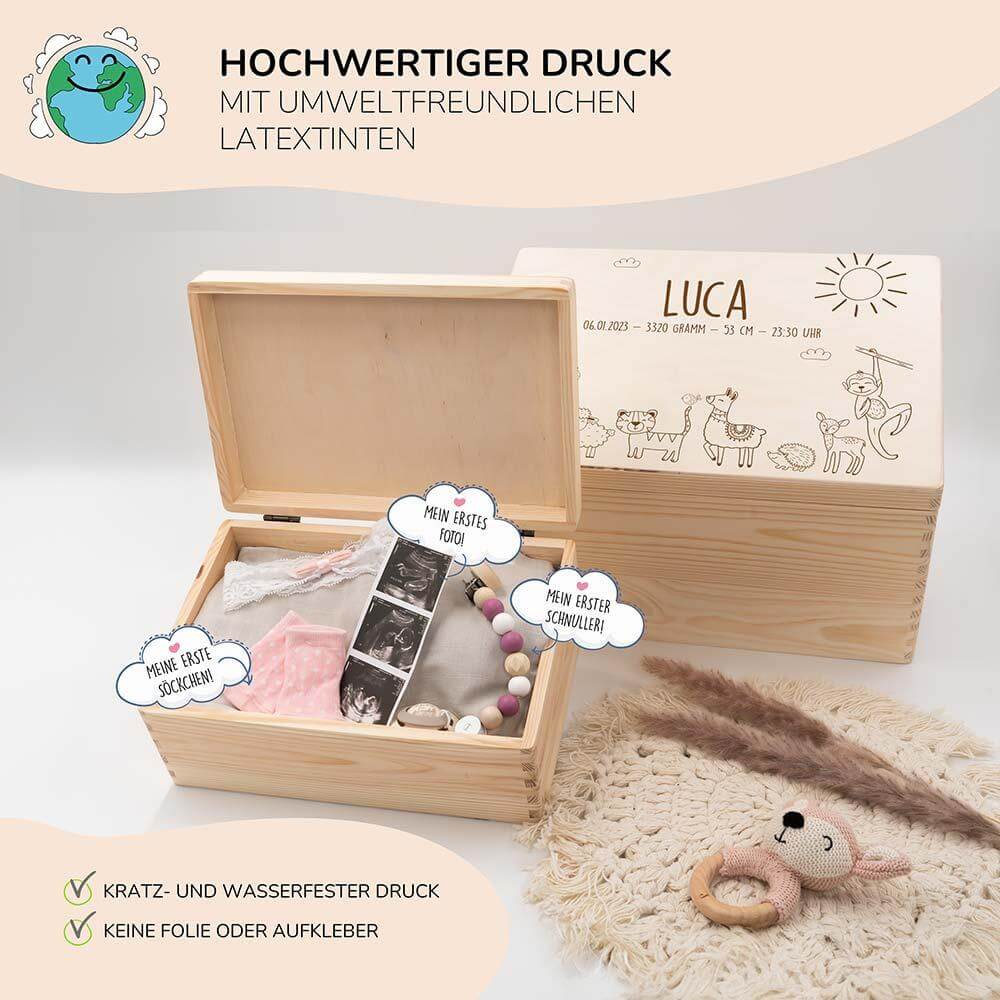 personalisiertes geschenk erinnerungskiste mit safari design