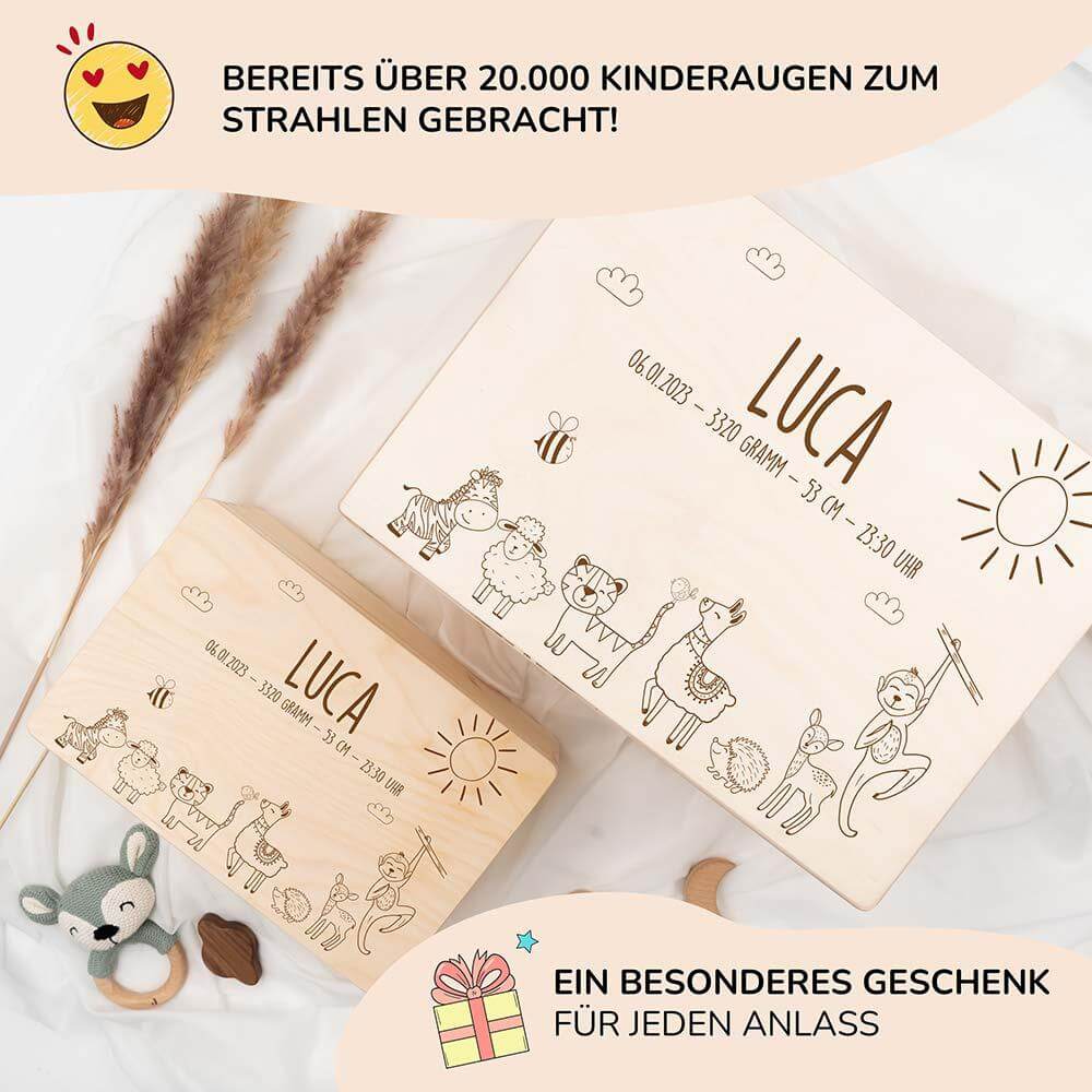 hochwertige erinnerungskiste mit safari personalisiert