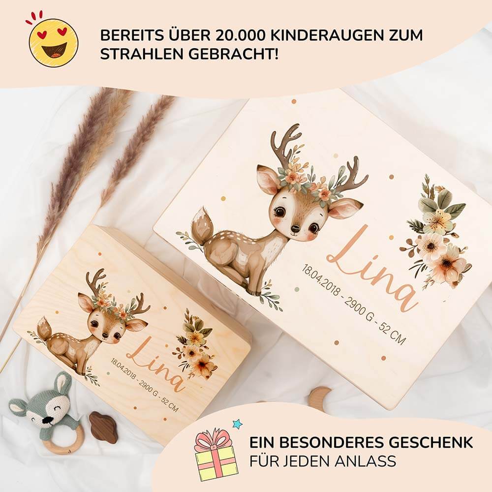 hochwertige holzkiste baby reh personalisiert