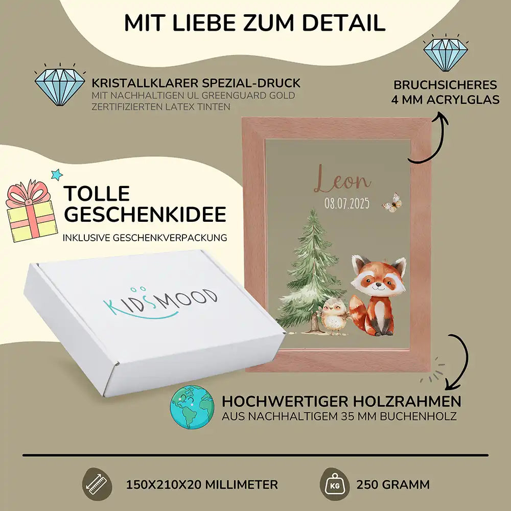 Personalisiertes LED Nachtlicht Bilderrahmen mit Namen - Fuchs