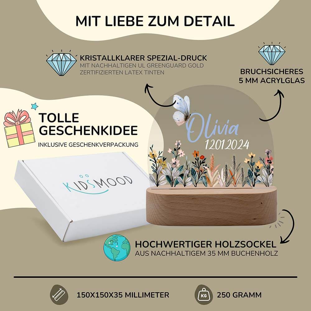 Nachtlicht Kinder personalisiert - Blumenwiese