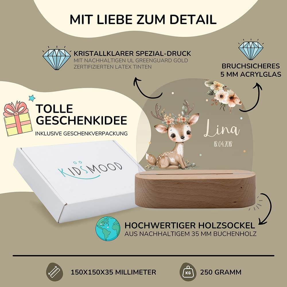 Nachtlicht Kinder personalisiert - Baby Reh