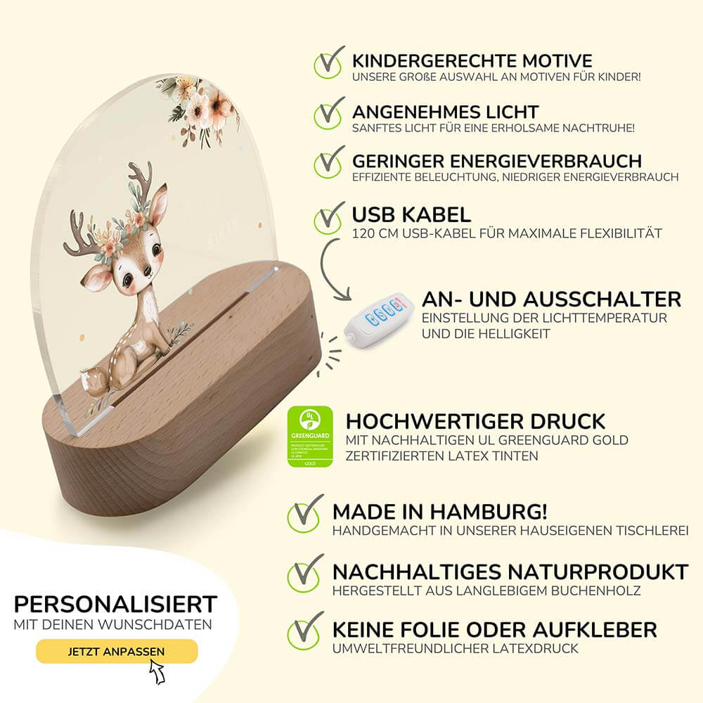 Nachtlicht Kinder personalisiert - Baby Reh
