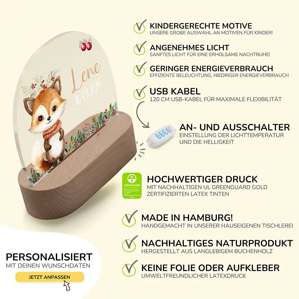 Nachtlicht Kinder personalisiert Weihnachten - Süßer Fuchs