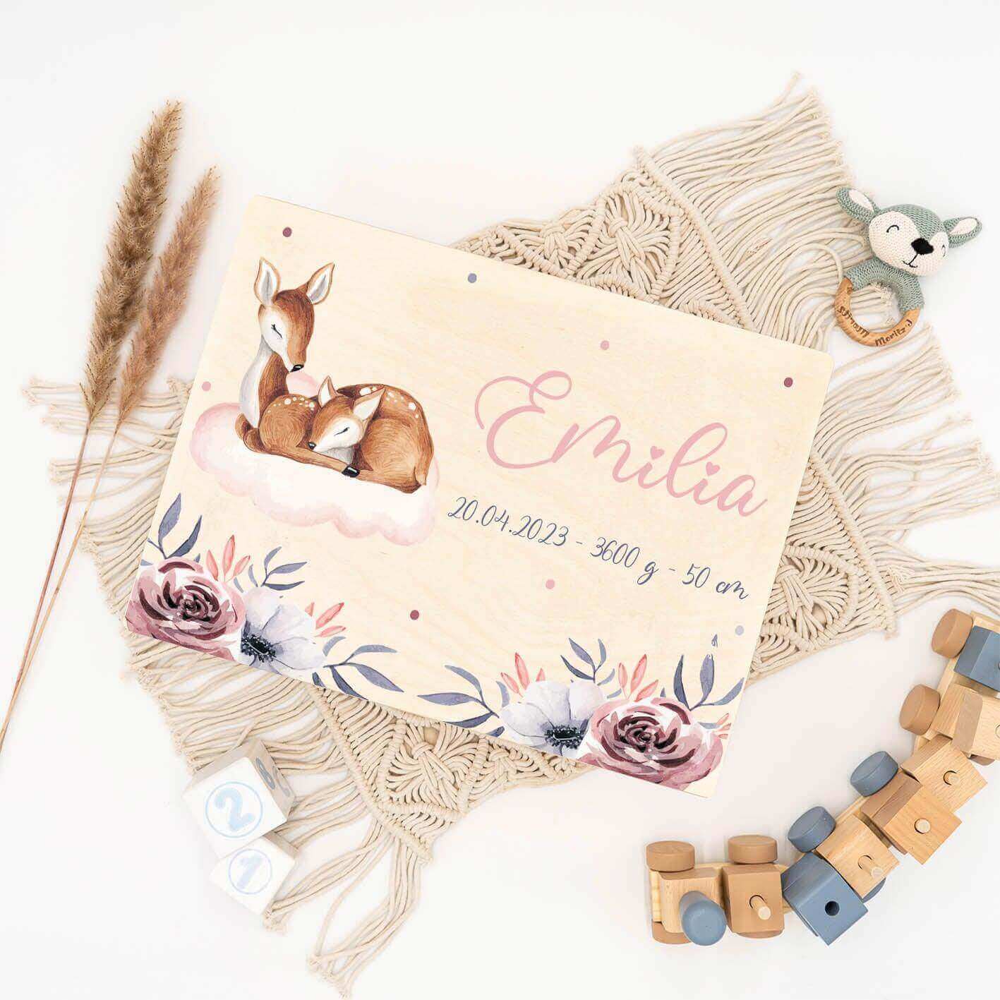 personalized memory box with deer family design