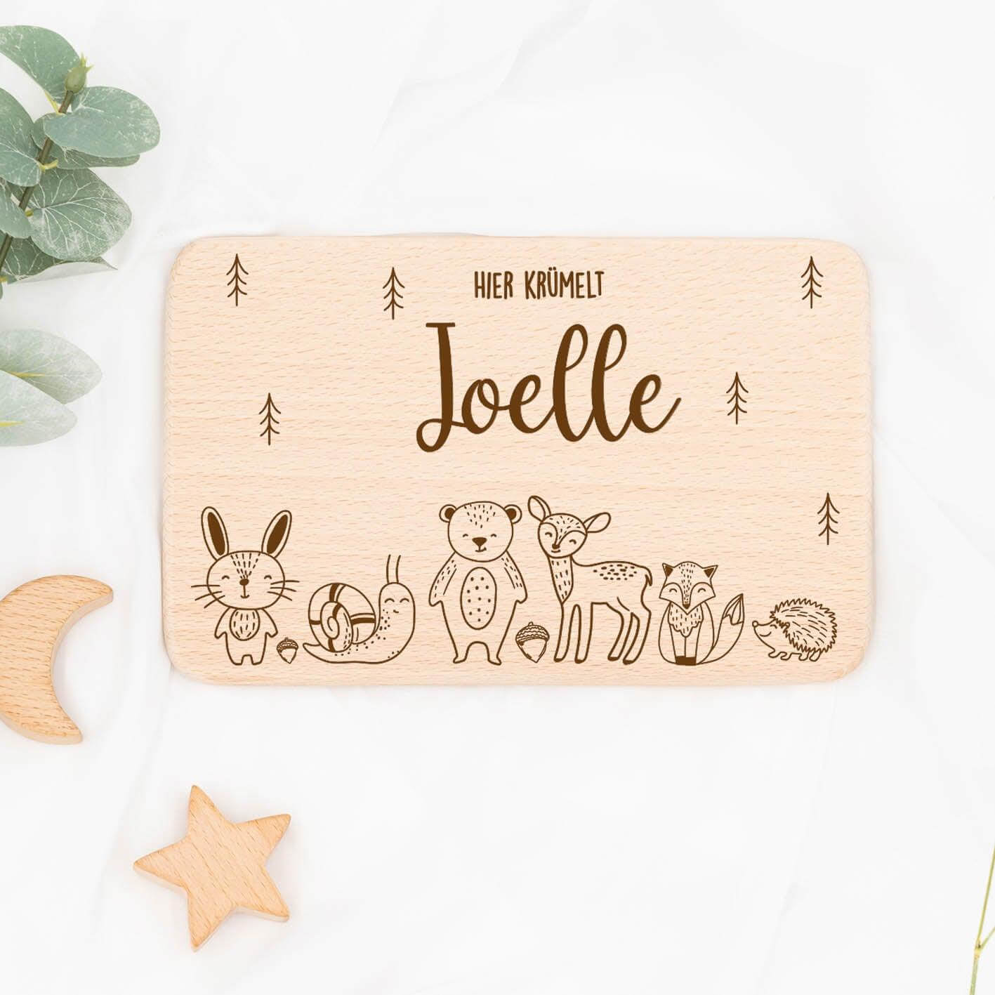 personalized breakfast board with forest animals design