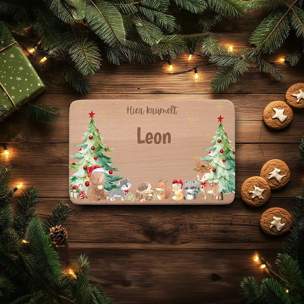 Frühstücksbrettchen Weihnachten - Niedliche Waldtiere