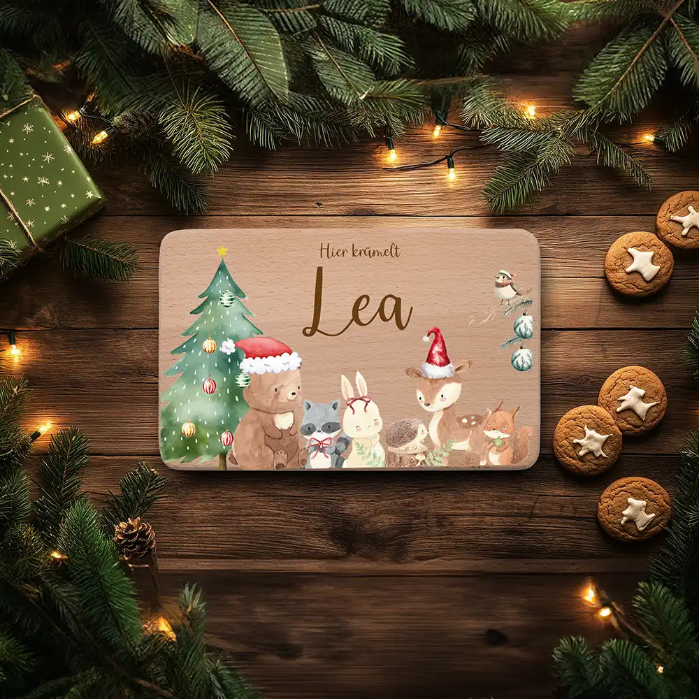 Frühstücksbrettchen Weihnachten mit winterlichen Tierfreunden - Geschenk Weihnachten
