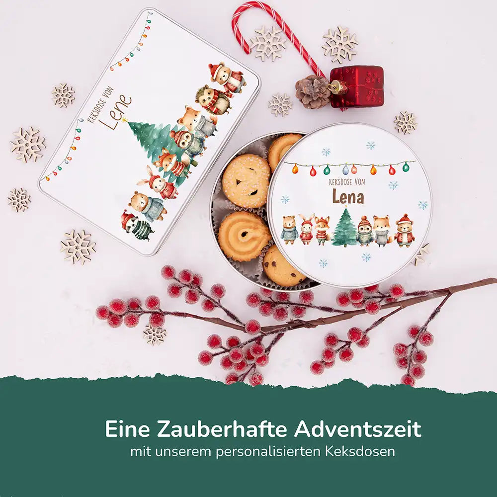 Keksdose aus Metal personalisiert - Winterwald-Freunde