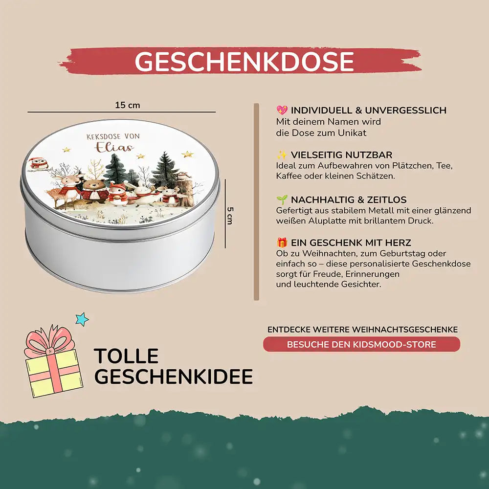 Keksdose aus Metal personalisiert - Weihnachtsfreunde im Schnee