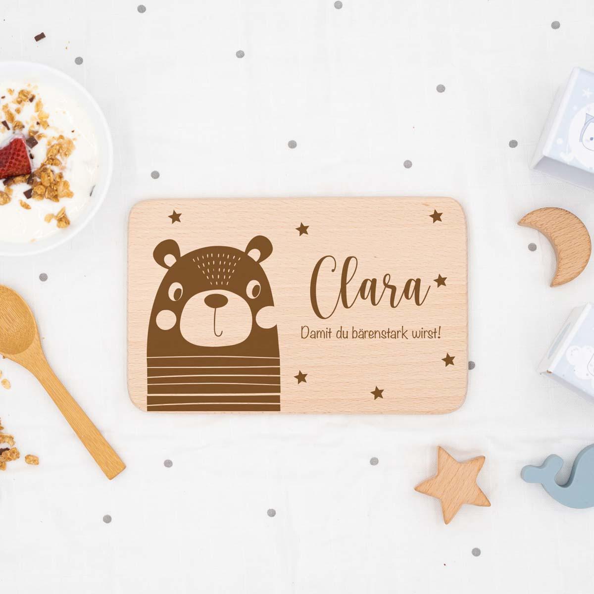 handcrafted breakfast board with bear engraving