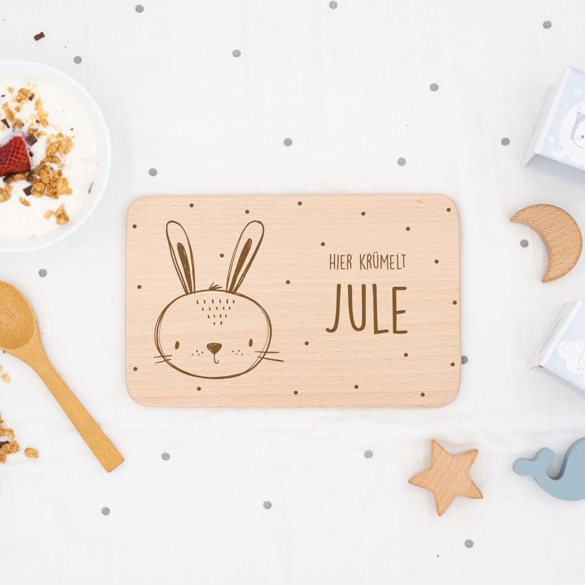 wooden breakfast board featuring custom name design
