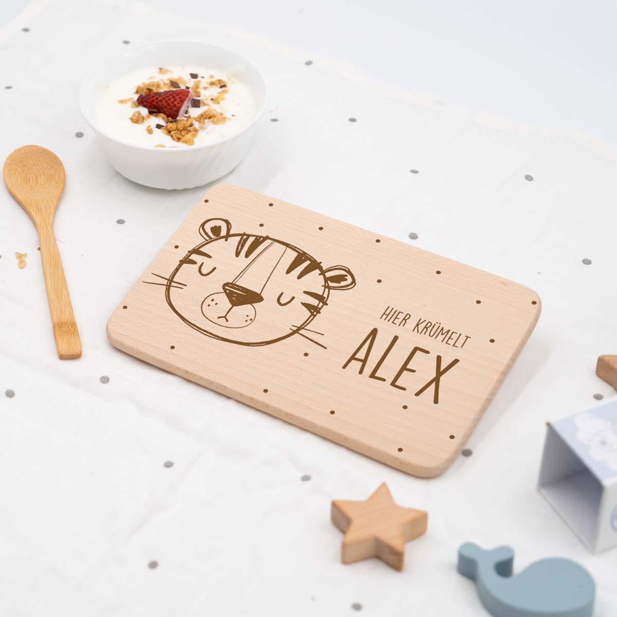 engraved wooden breakfast board with custom name