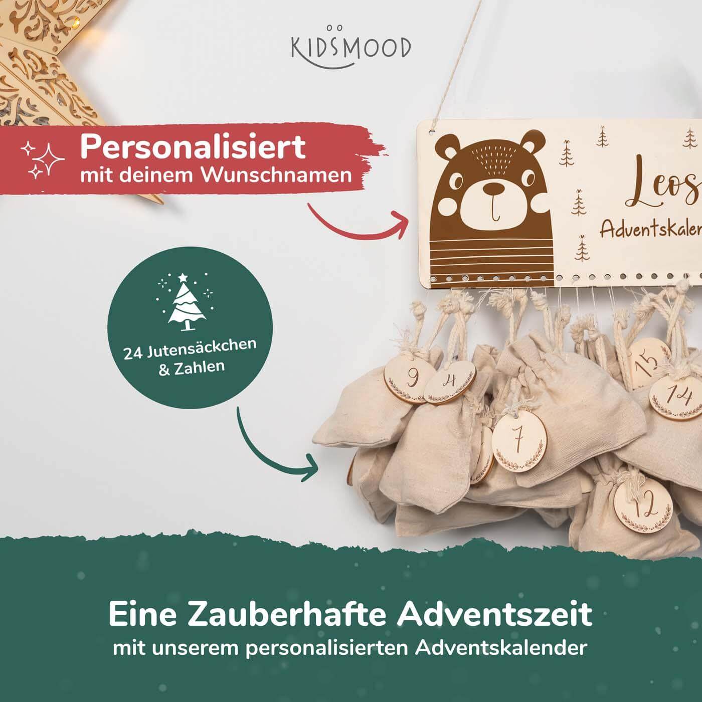 engraved advent calendar with bear and custom name