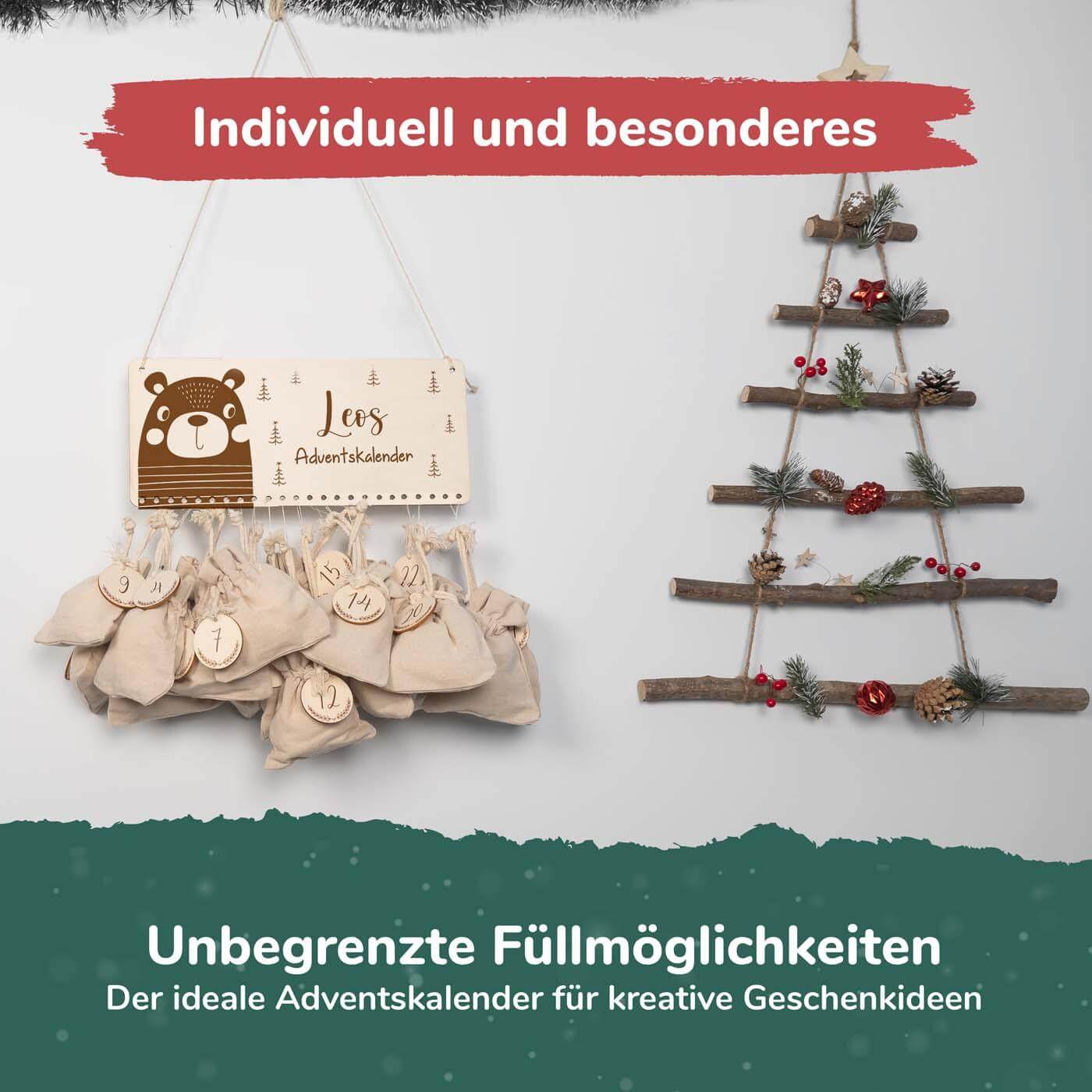 custom bear design on wooden advent calendar