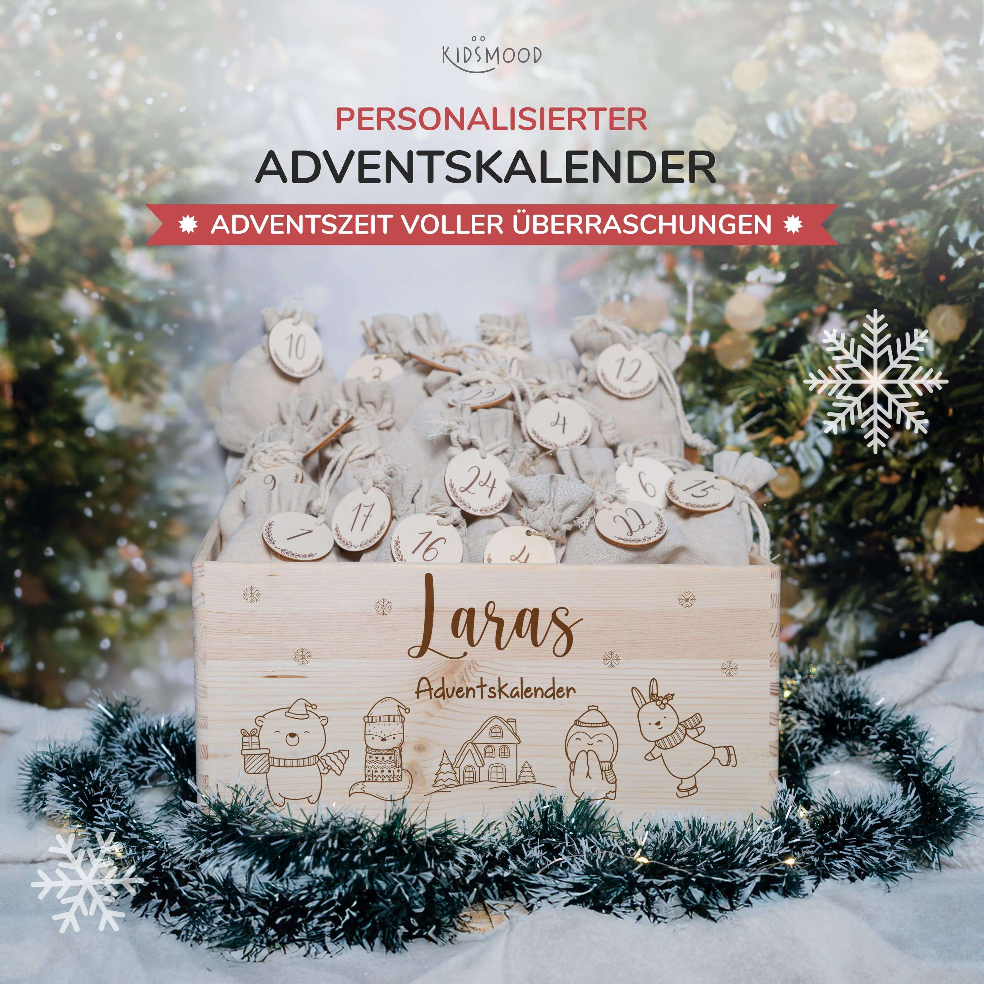 personalisiertes geschenk adventskalender mit tierfamilie design