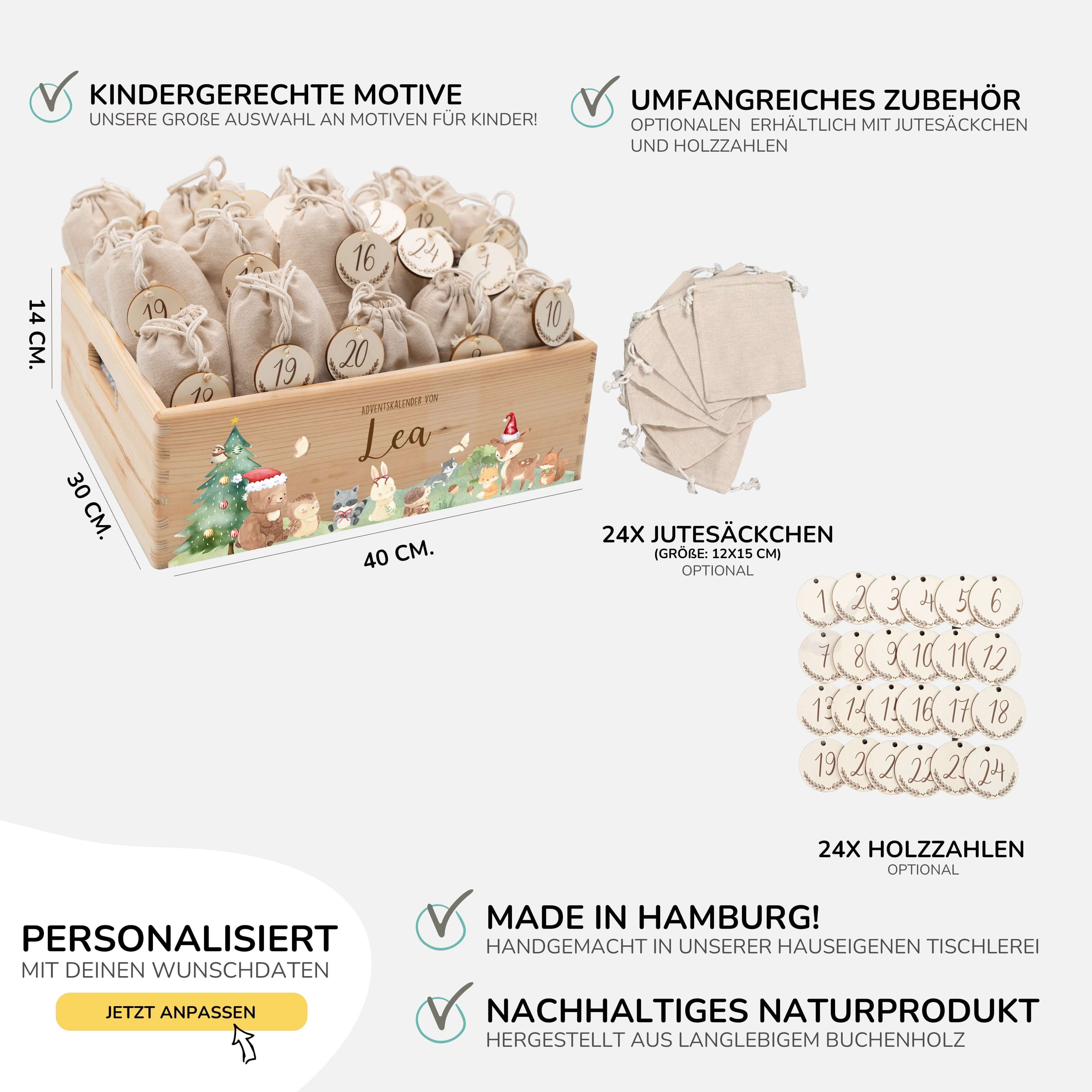Adventskalender zum befüllen "Weihnachten mit Tierfreunden" personalisiert