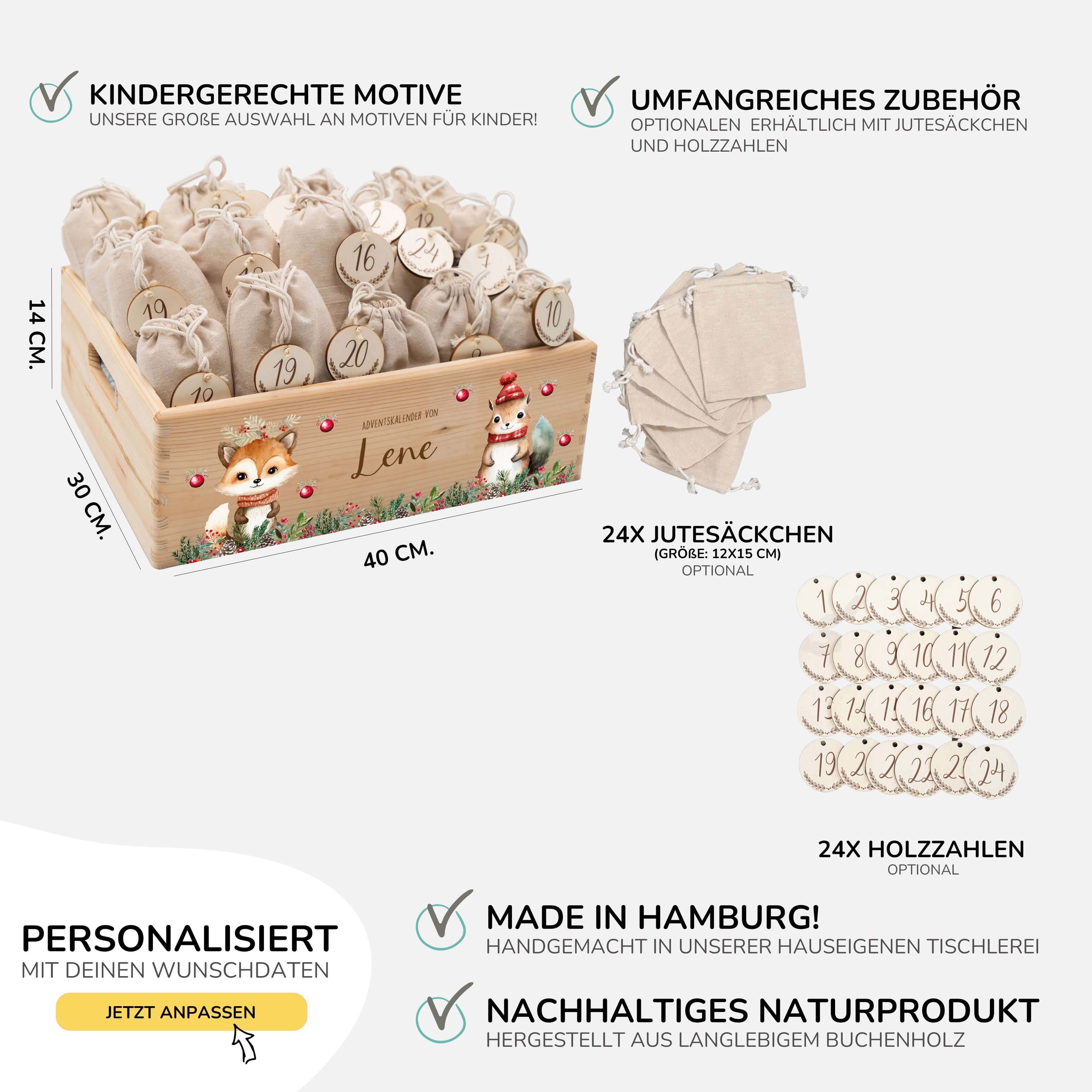 Adventskalender zum befüllen "Weihnachten mit süßem Fuchs" personalisiert