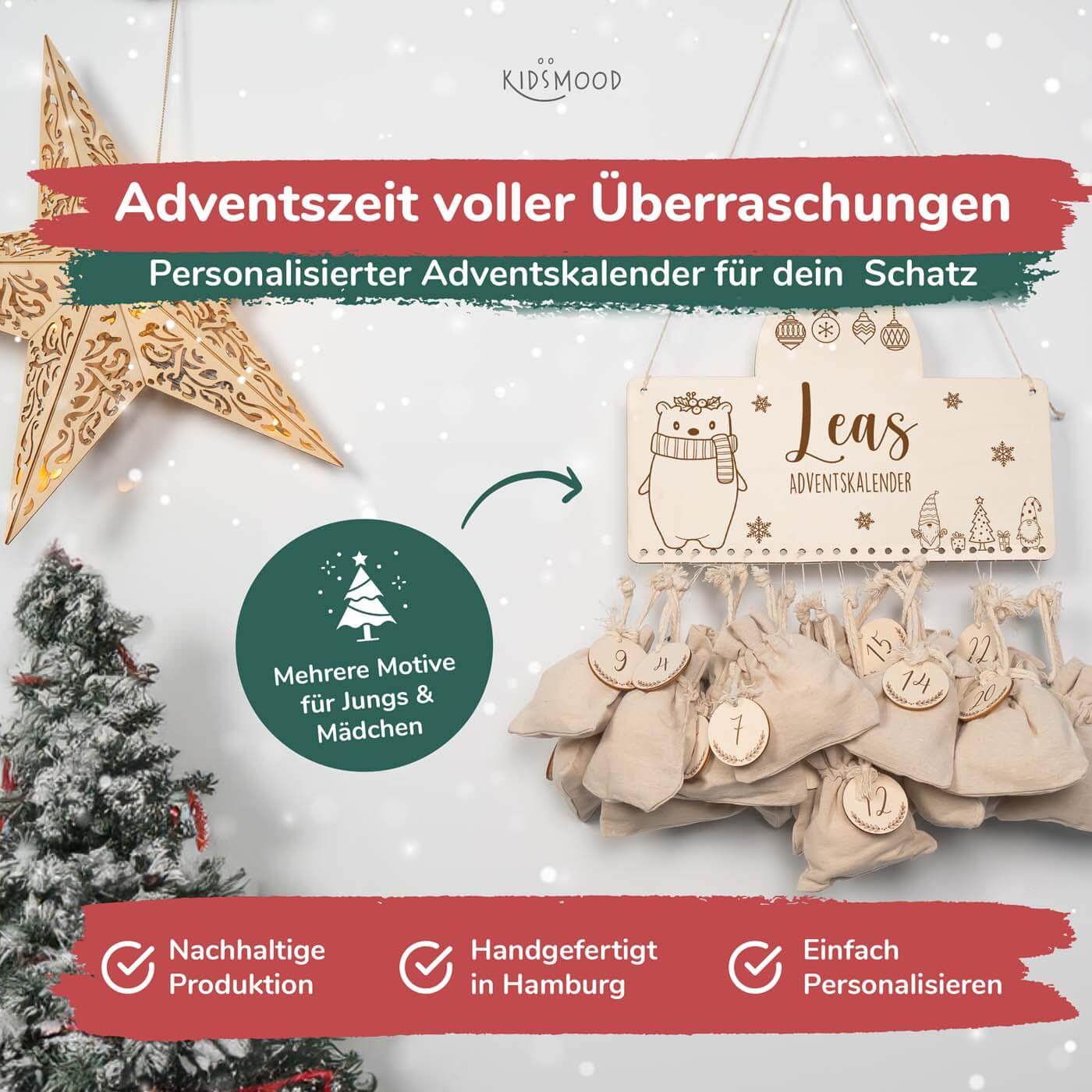 close-up of advent calendar with christmas bear motif