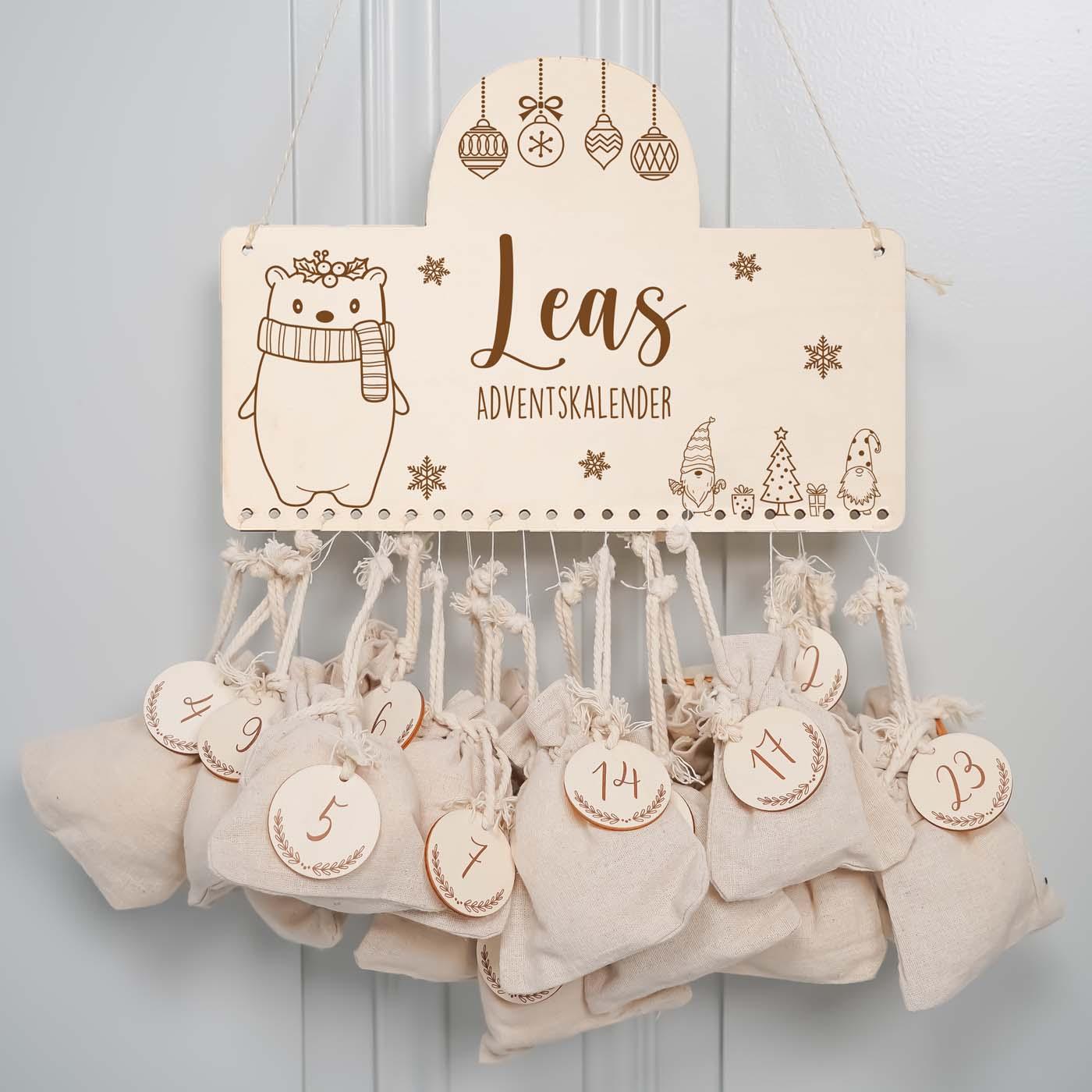 personalized advent calendar with christmas bear design