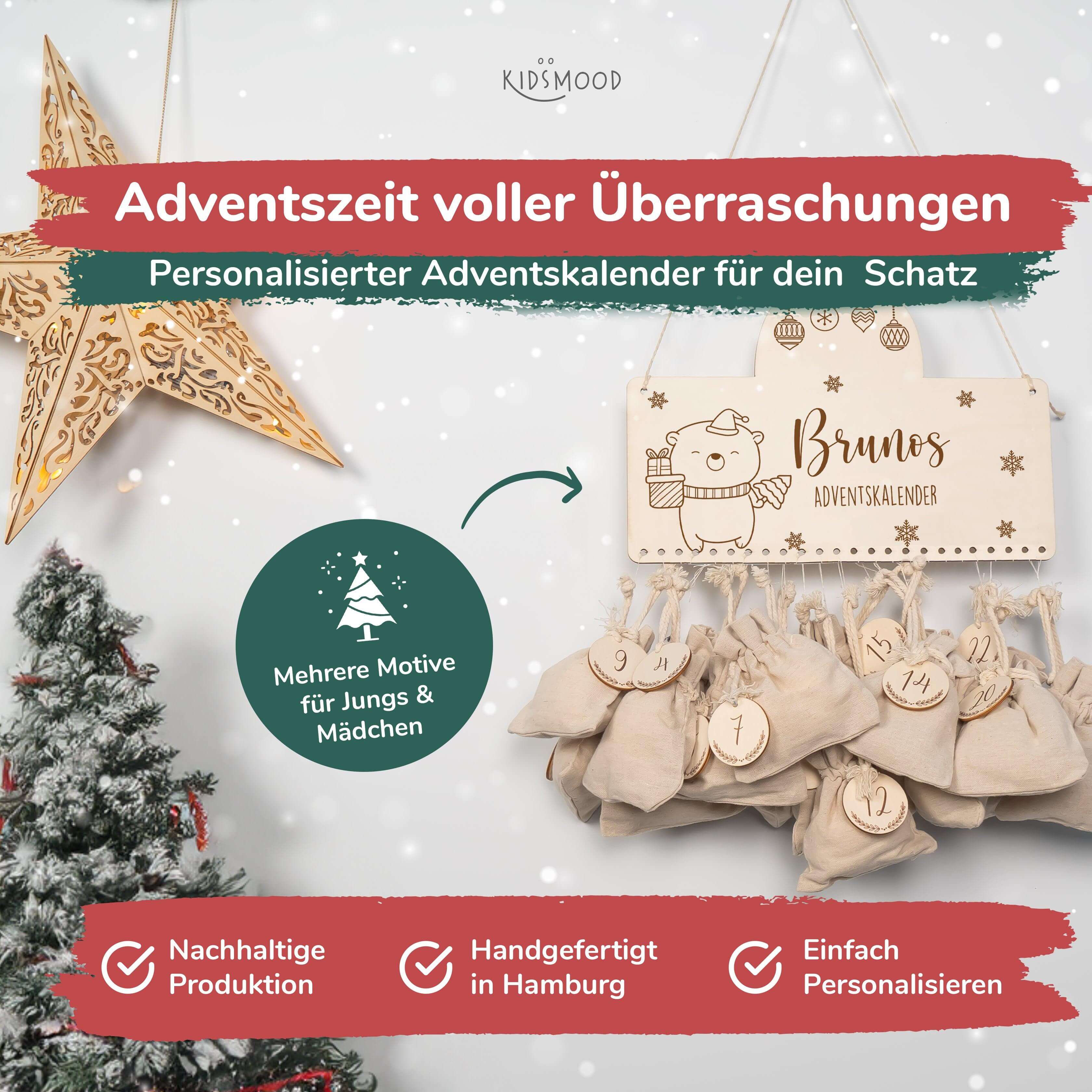 nahaufnahme des adventskalenders mit chrismas bär motiv