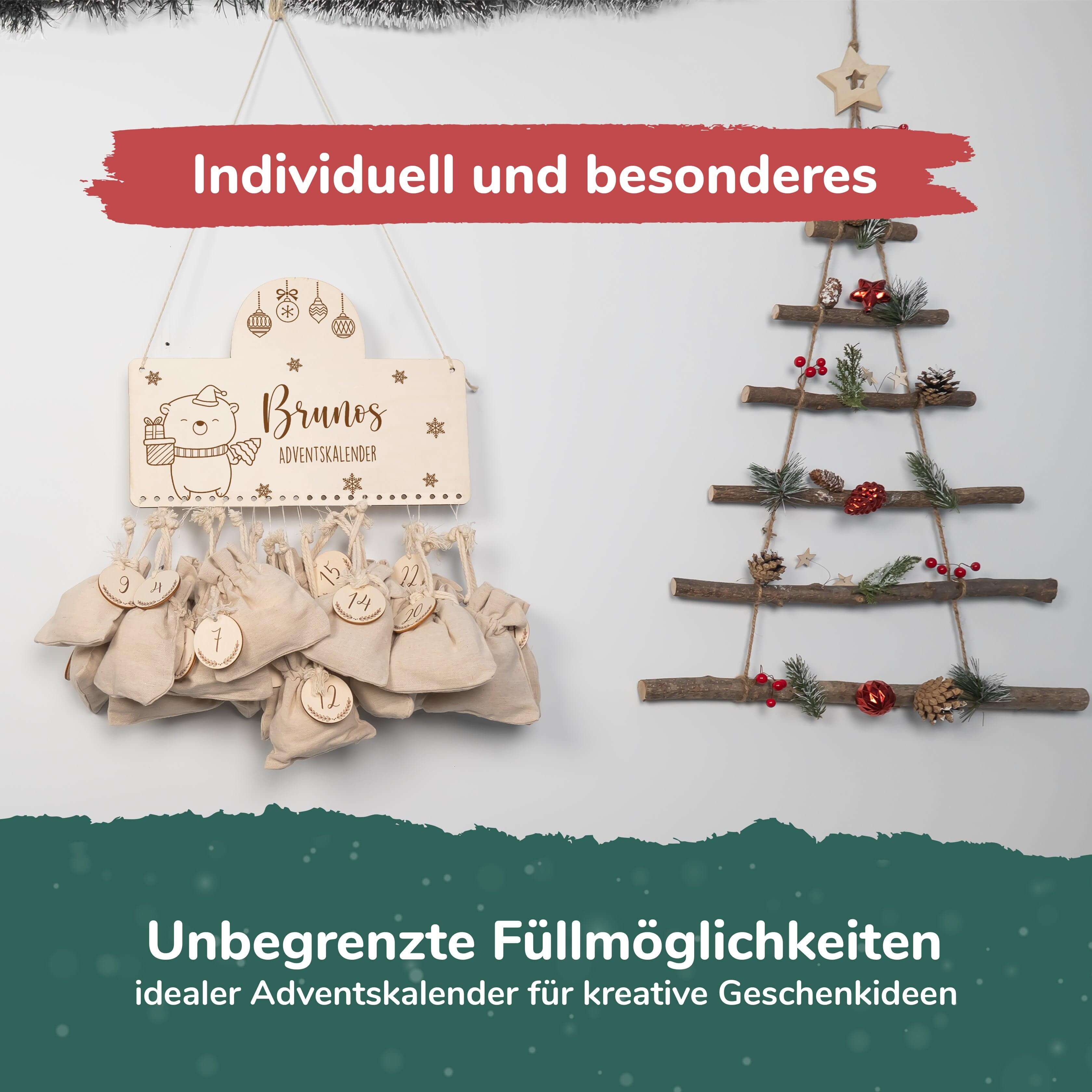 personalisiertes geschenk adventskalender mit chrismas bär design