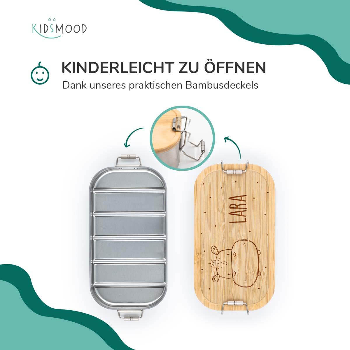 lunchbox with nilpferd design and personalized name