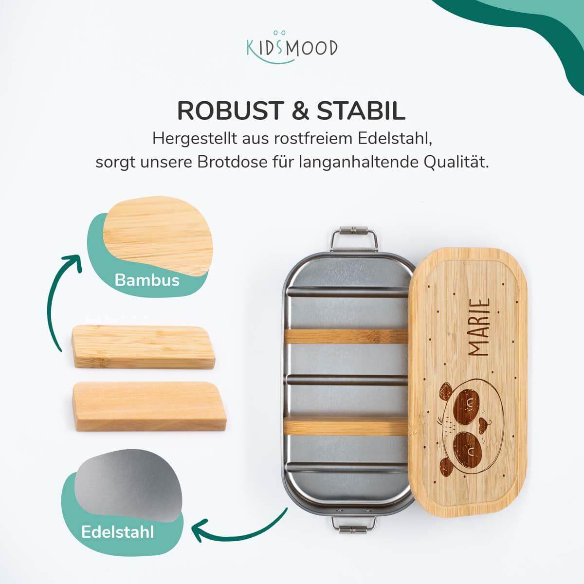 handcrafted lunchbox with pandabär engraving