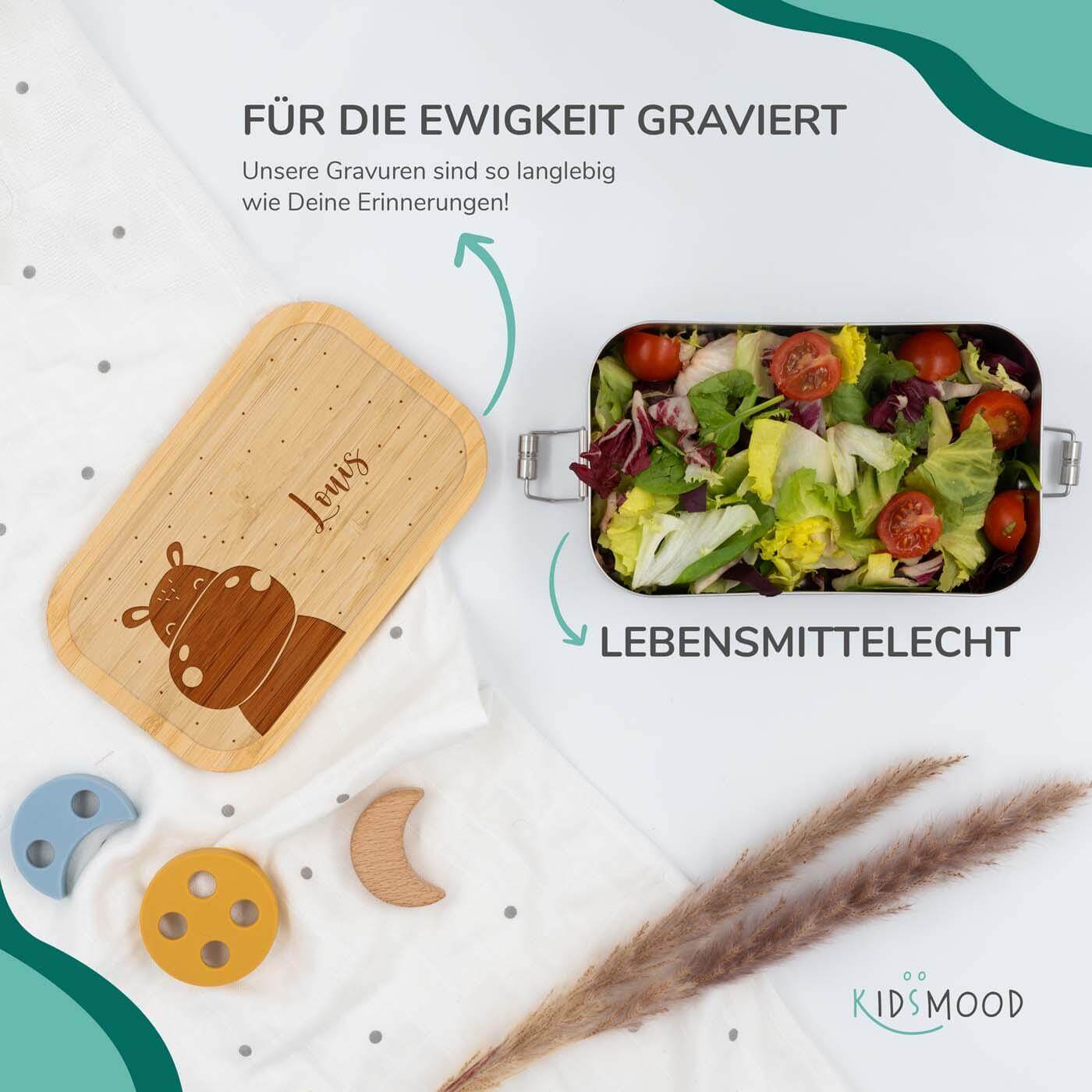 lunchbox with nilpferd design and personalized name
