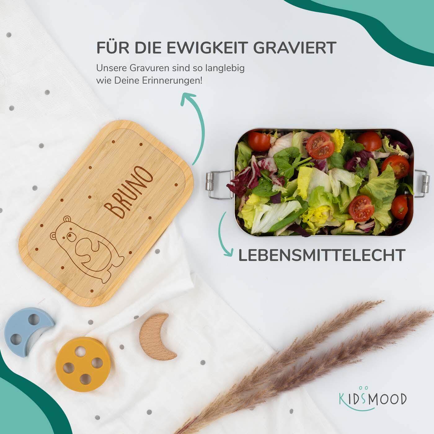 lunchbox with fröhlicher bär design and personalized name