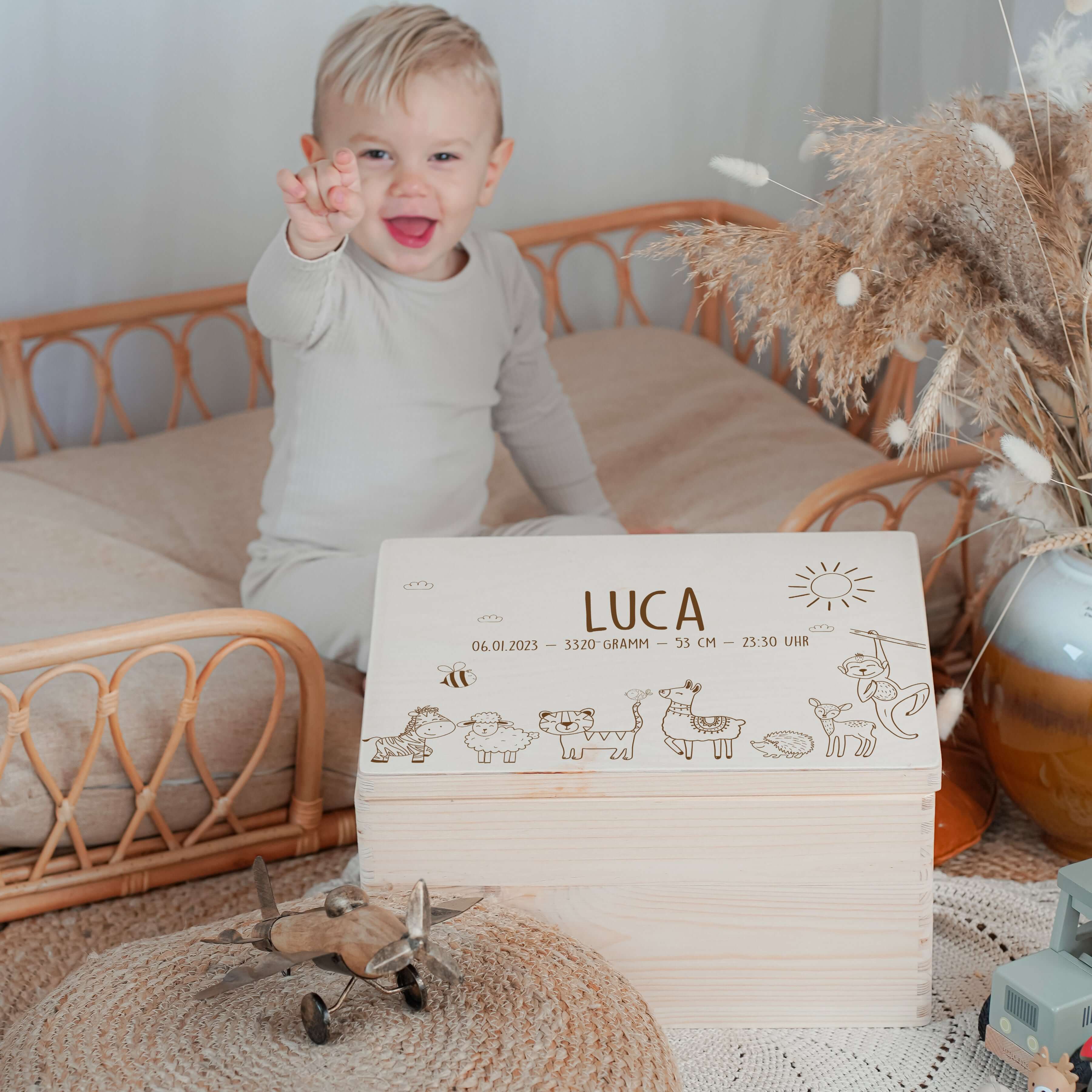 Erinnerungsbox Baby - Safari Tierfamilie