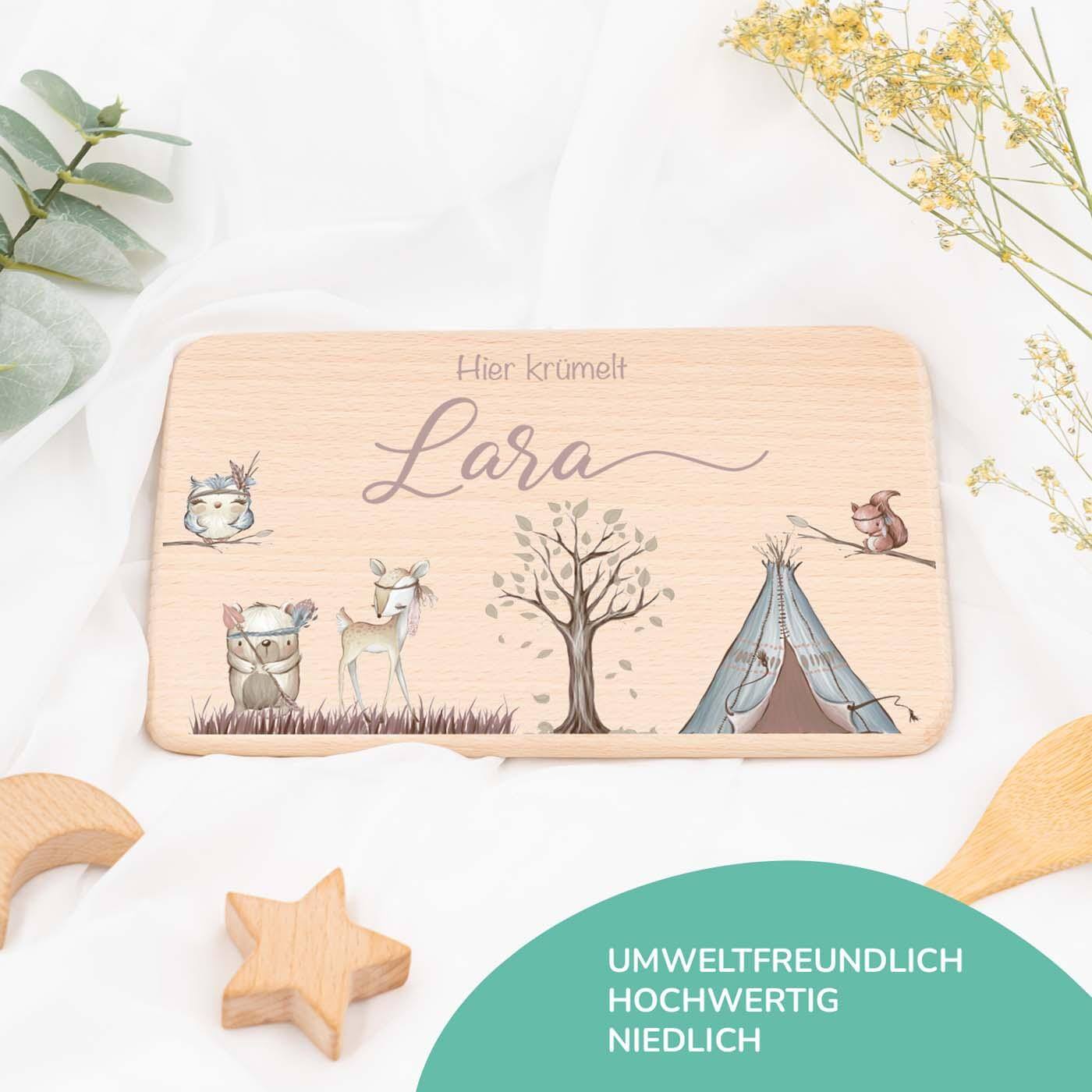 frühstücksbrettchen mit woodland motiv und individuellem namen