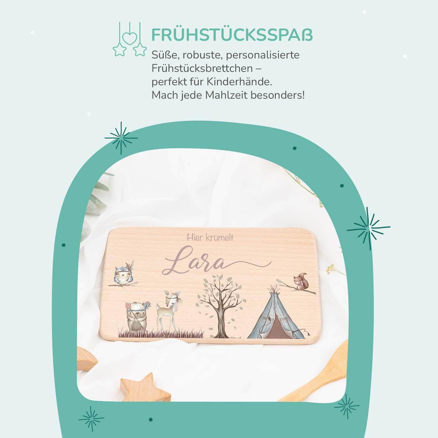 handgefertigtes frühstücksbrettchen mit woodland gravur