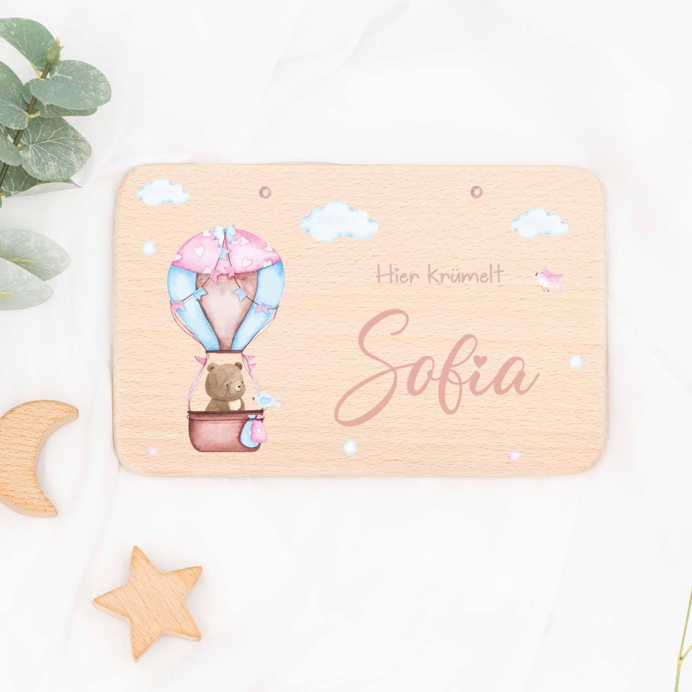 personalisiertes frühstücksbrettchen mit ballon-bär design