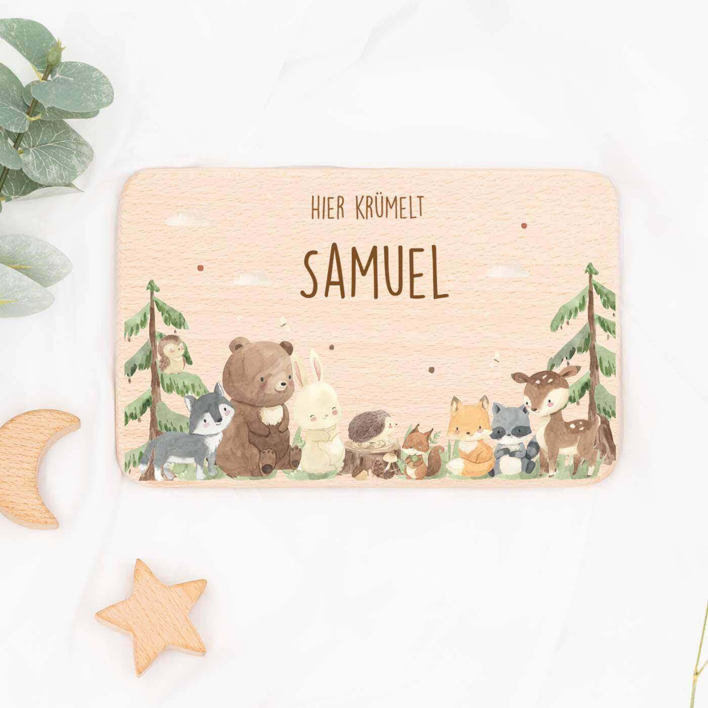 personalisiertes frühstücksbrettchen mit waldtiere design