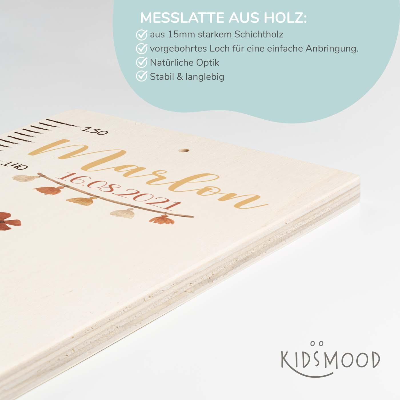 individuell gravierte aluverbund-holz messlatte mit bär boho