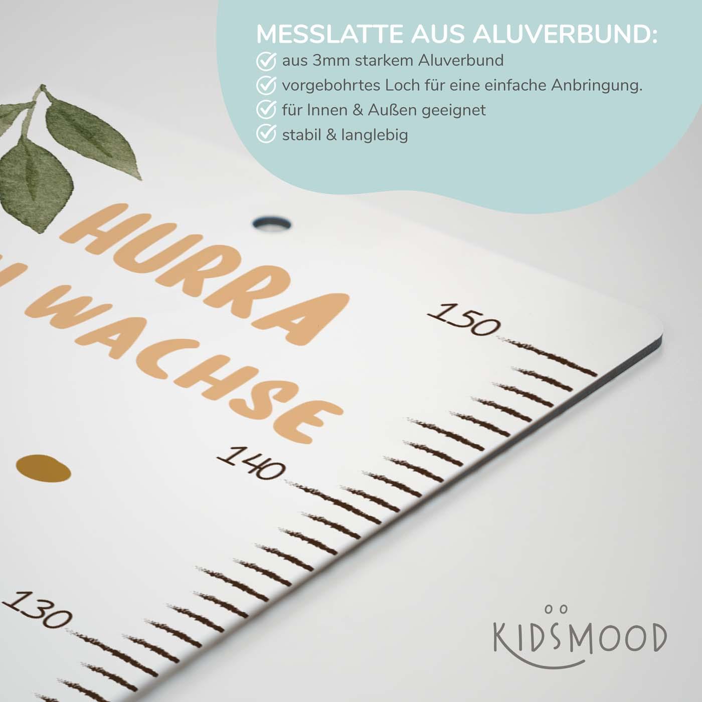 hochwertige aluverbund-messlatte mit hurra, ich wachse personalisiert