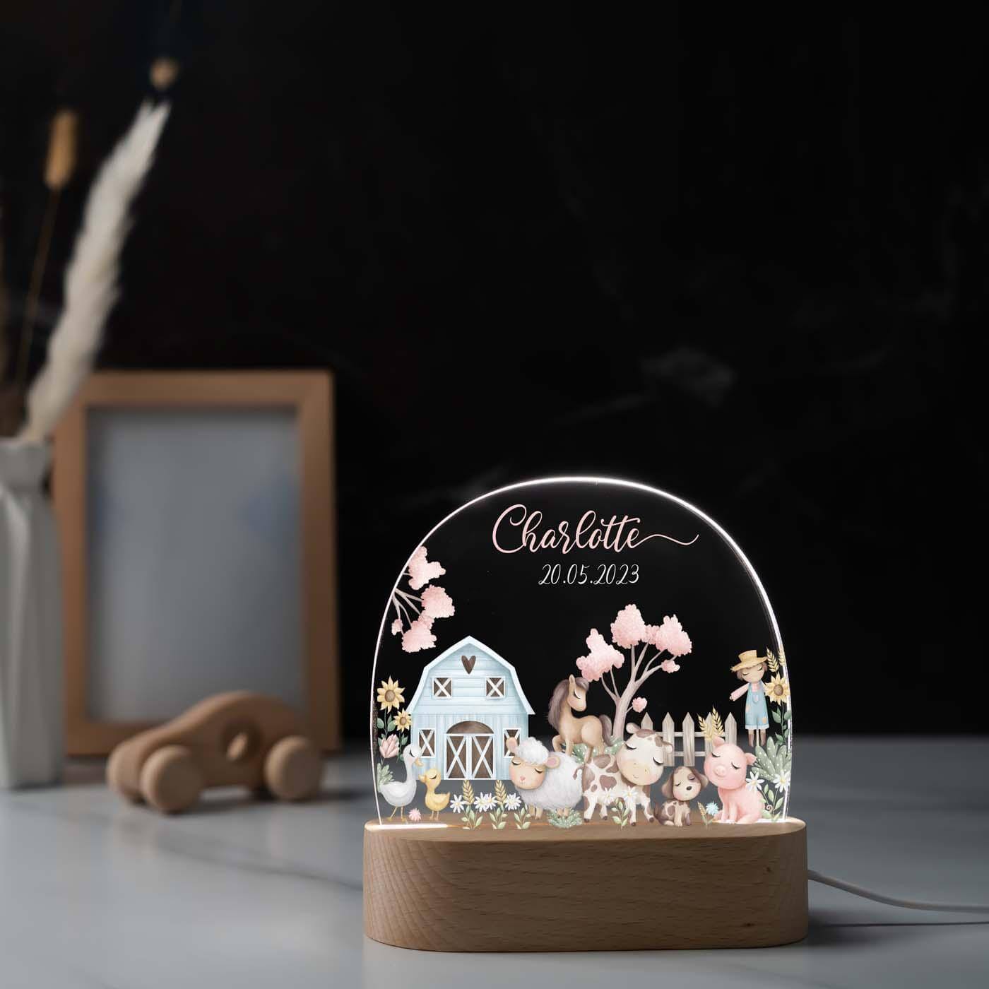 personalisierte nachtlampe mit bauernhof design für kinderzimmer
