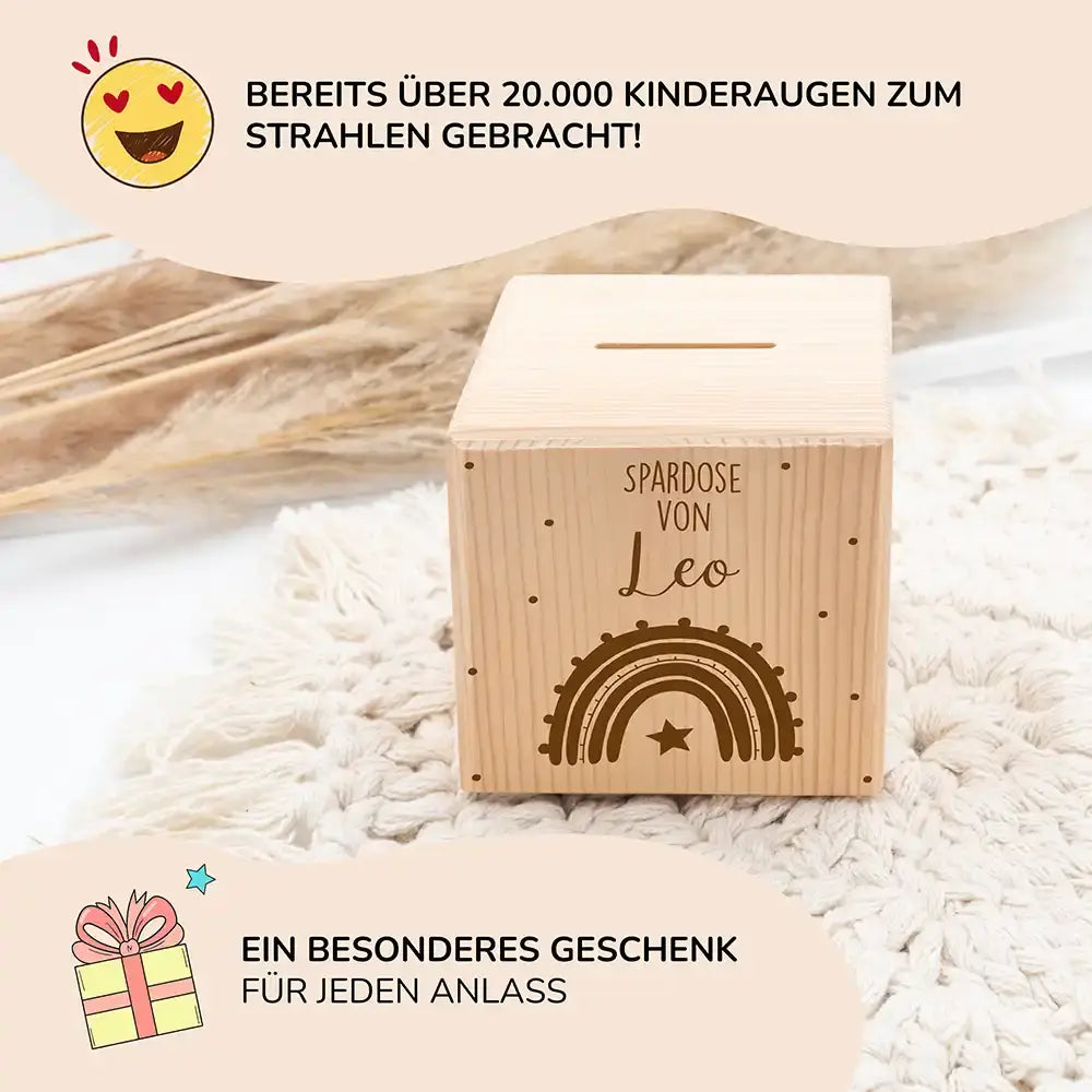Spardose Kinder, Sparschwein personalisiert - Regenbogen mit Stern