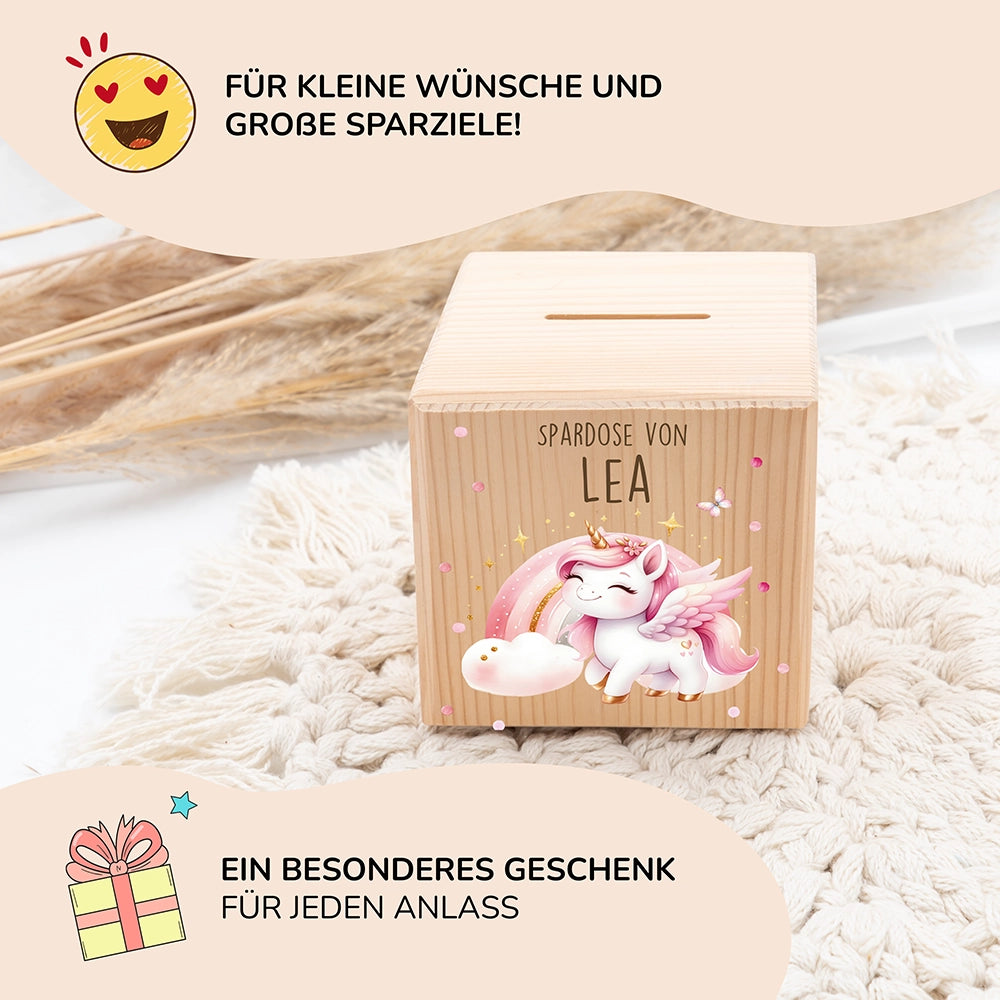 Spardose Kinder, Sparschwein personalisiert bunt - Einhorn