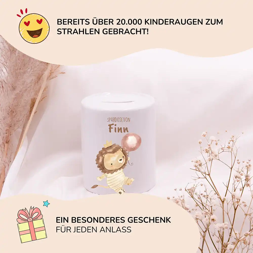 Spardose Kinder aus Keramik - Löwe mit Ballon