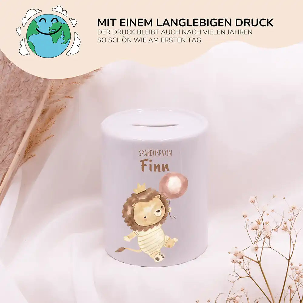Spardose Kinder aus Keramik - Löwe mit Ballon