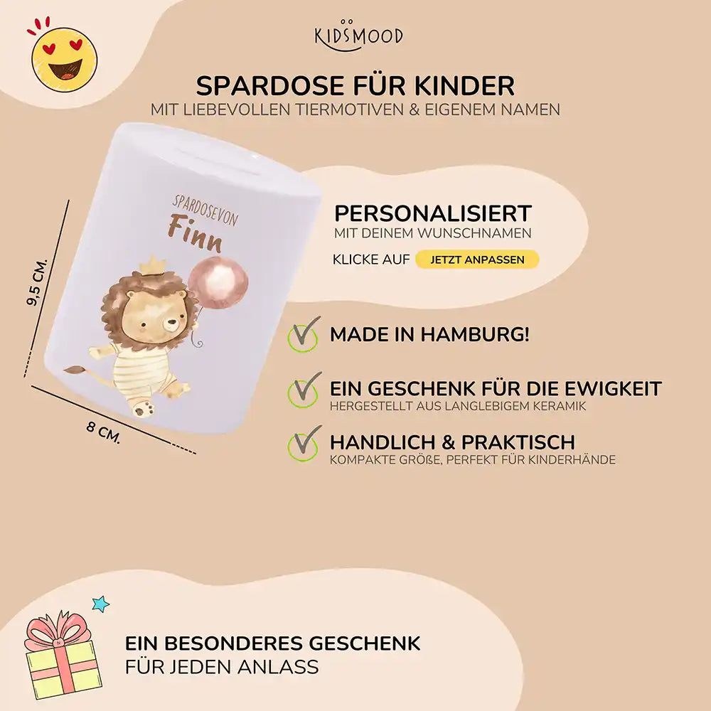 Spardose Kinder aus Keramik - Löwe mit Ballon