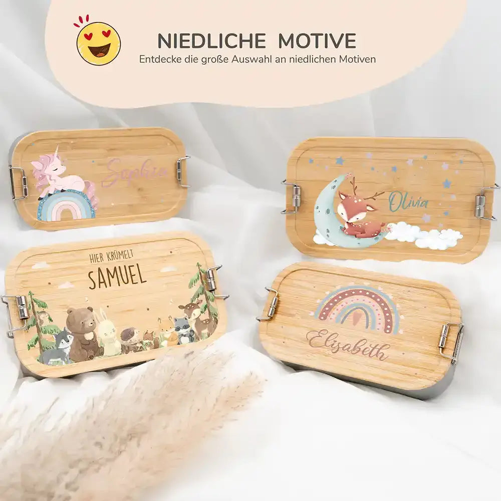nahaufnahme der brotdose mit baby reh motiv