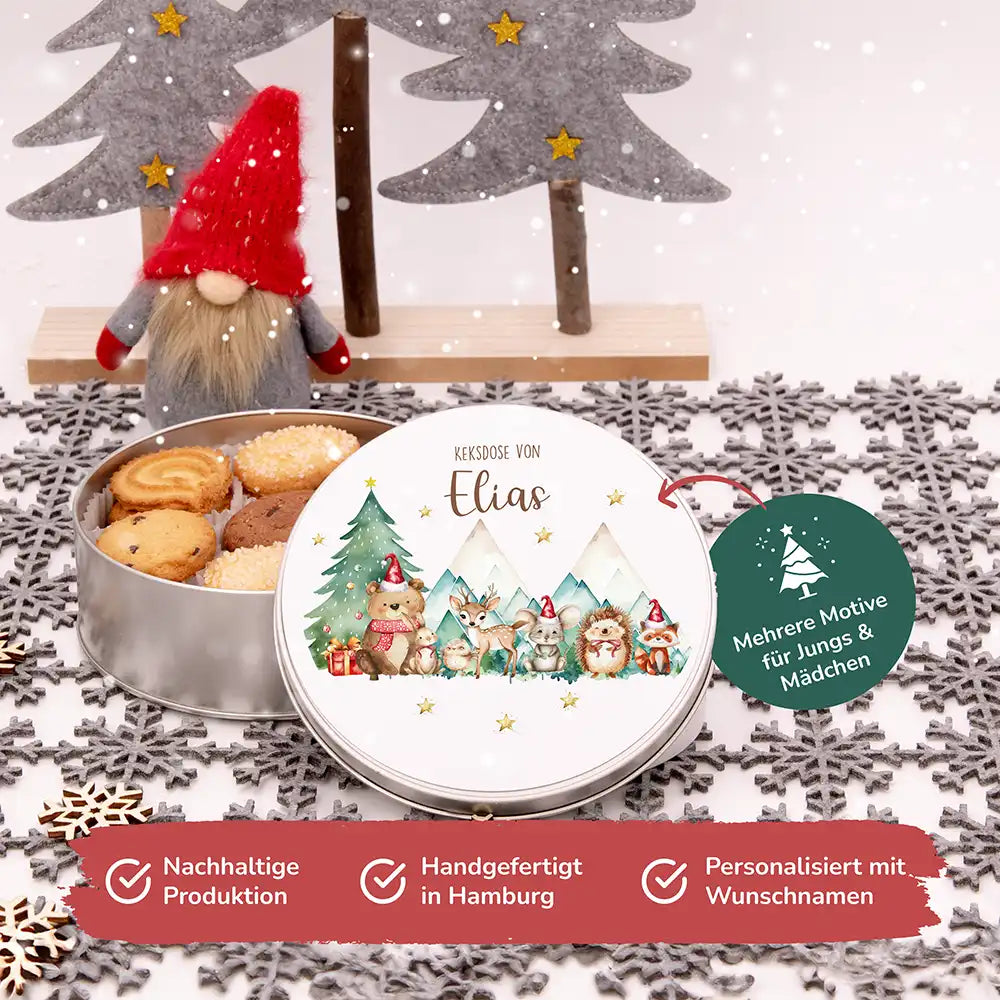 Keksdose aus Metal personalisiert - Kekszauber mit Waldfreunden