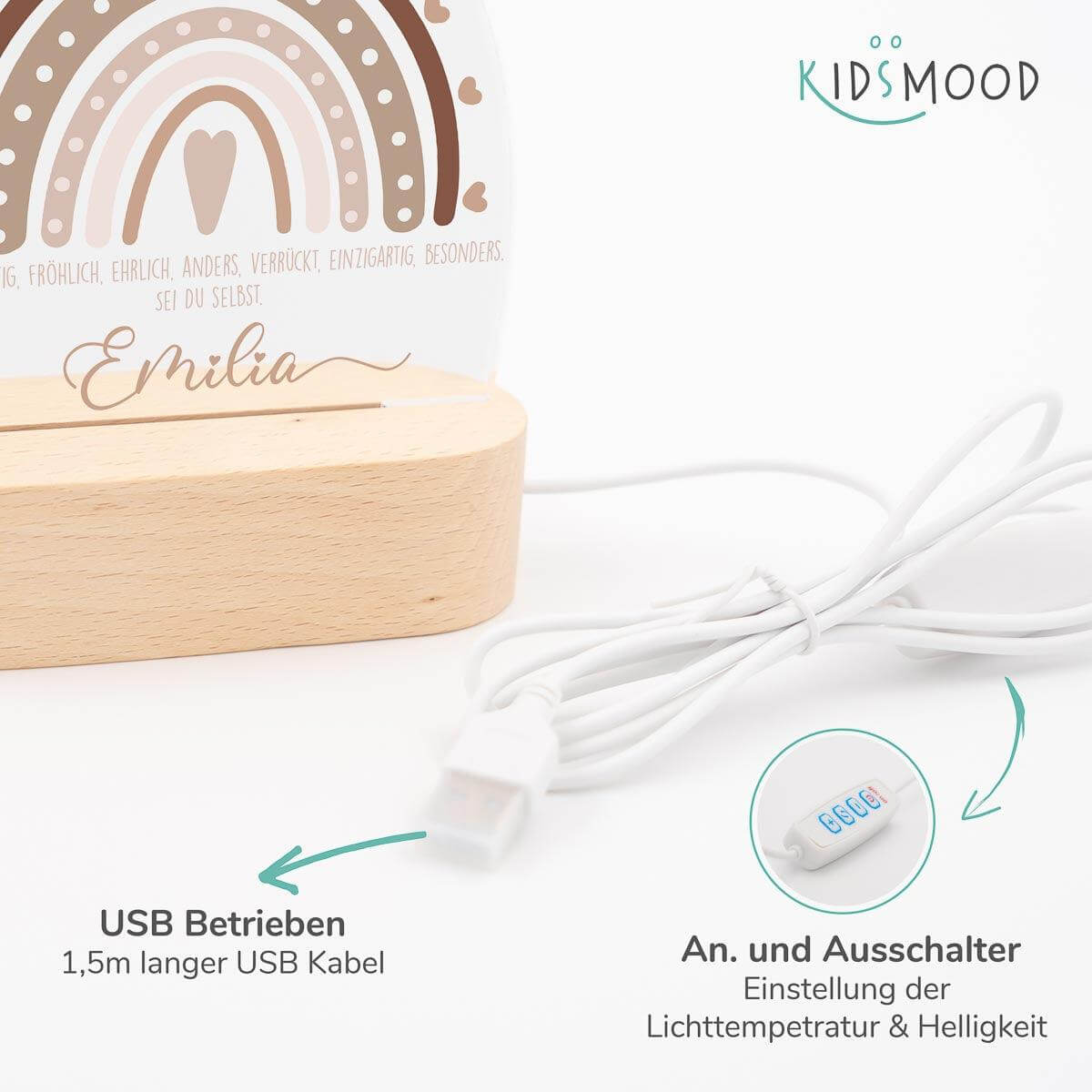 handcrafted night lamp with regenbogen engraving