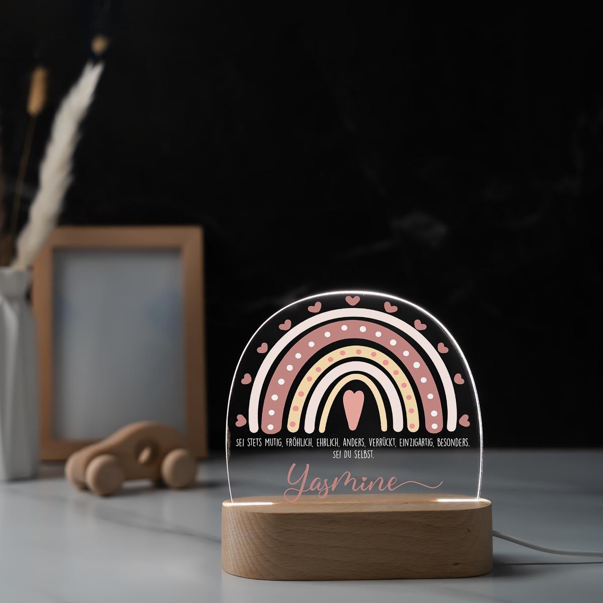 personalized night lamp with rainbow design