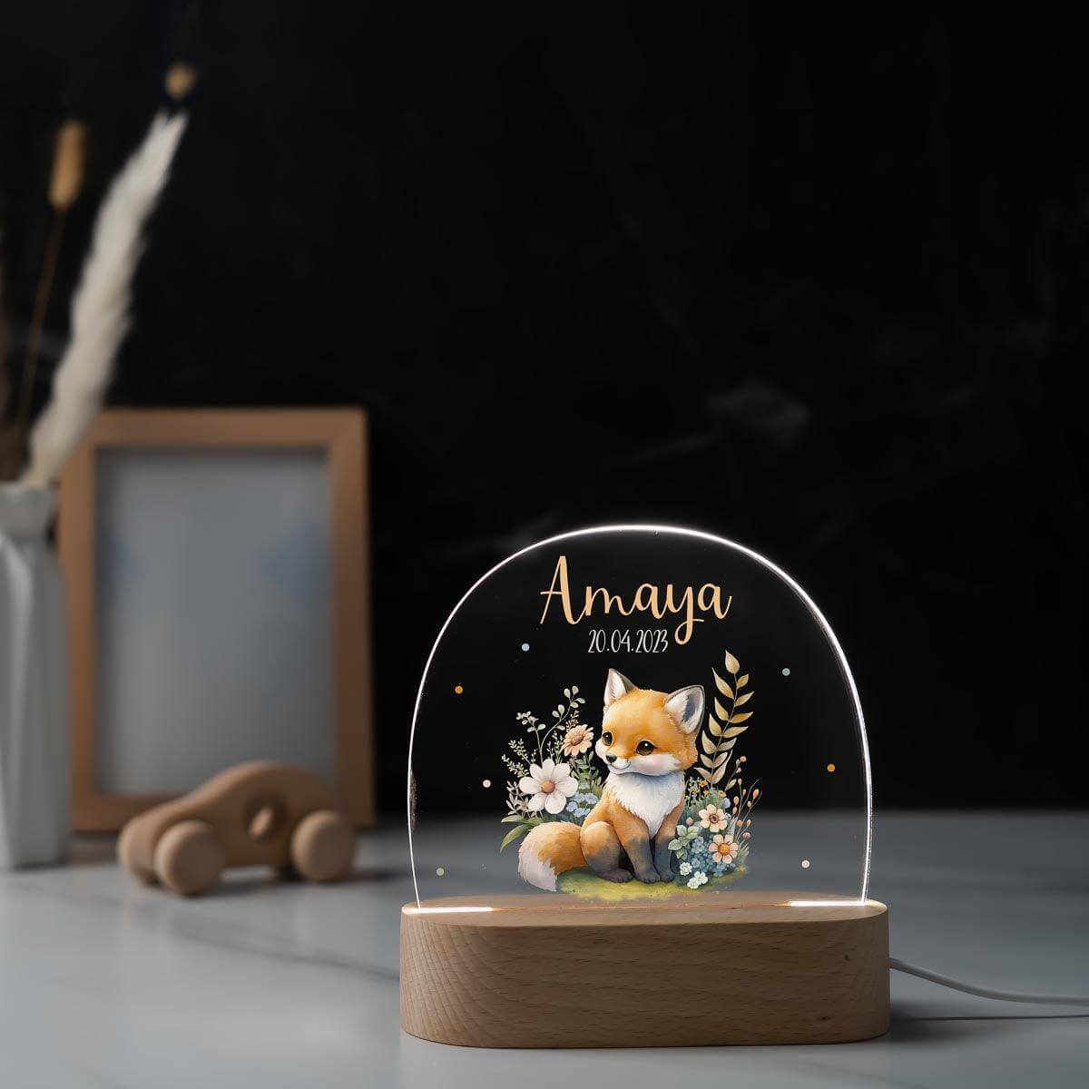 personalized night lamp with fox design